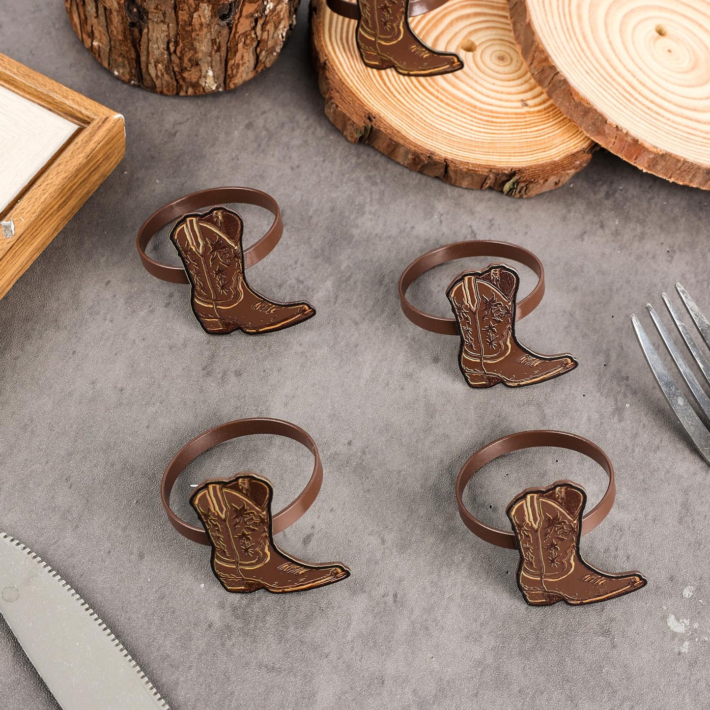 24PCS Western Party Decorations Cowboy Boot Napkin Rings Rustic Farmhouse Western Napkin Holder Metal Tissue Rings Buckles Cowboy Birthday Party Supplies
