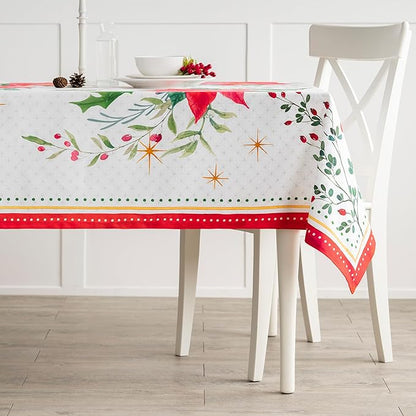 Maison d' Hermine Table Cloth Rectangle Table 100% Cotton 70 x 120 Inches Fall Tablecloth Reusable Everyday Use for Thanksgiving Christmas Decorations Dining Farmhouse Party (Poinsettia Christmas)