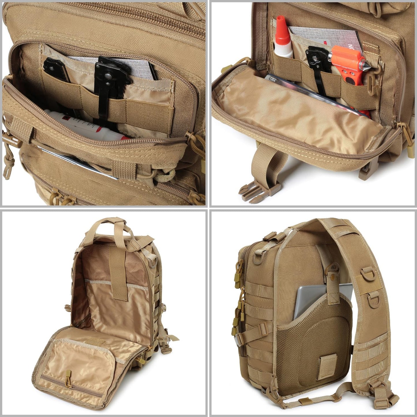 Lemubeane Tactical Sling Bag Backpack Military Rover Shoulder Sling Pack EDC Molle Assault Range Bag Crossbody Chest Pack (Coyote)