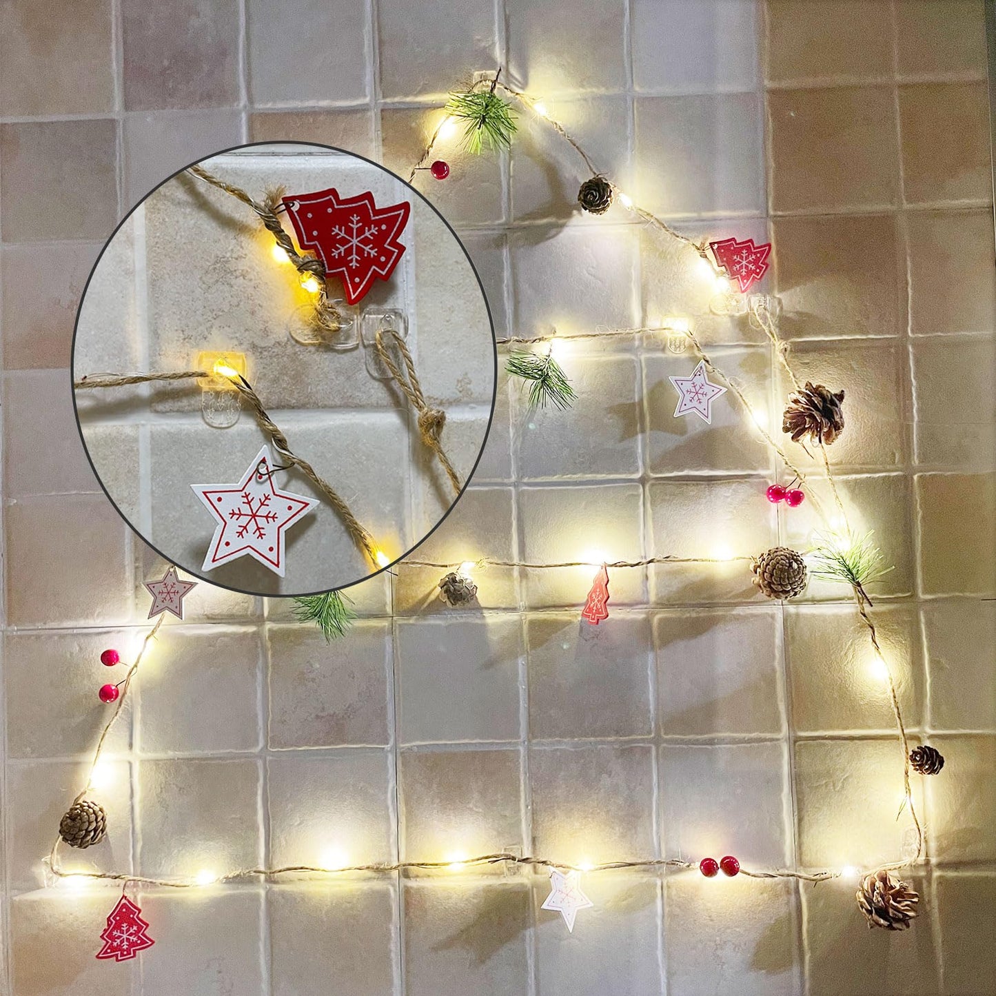 Karsbarwe 120 Clear Mini Light Clips with 132 Adhesive Strips, Small Removable Wall Hooks No Damage, Transparent Wire Hooks for Christmas String Lights, Indoor Holiday Decorations, Cables and Cords