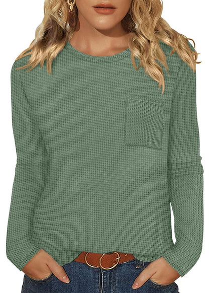 WIHOLL Long Sleeve Shirts for Women Waffle Knit Trendy Fall Fashion 2025 Dressy Casual Blouses Teacher Outfits