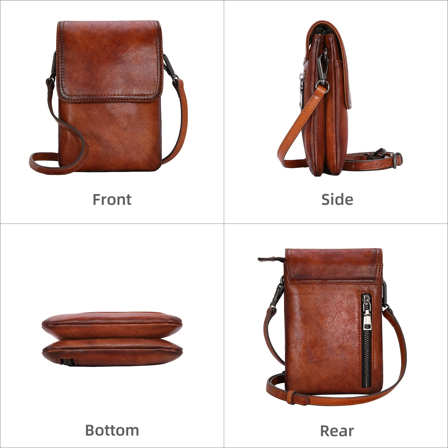 Iswee Brown Purse Leather Crossbody Bags for Women Anti-Theft Cell Phone Purse with Crossbody Strap Women’s Shoulder Bag(Brown)