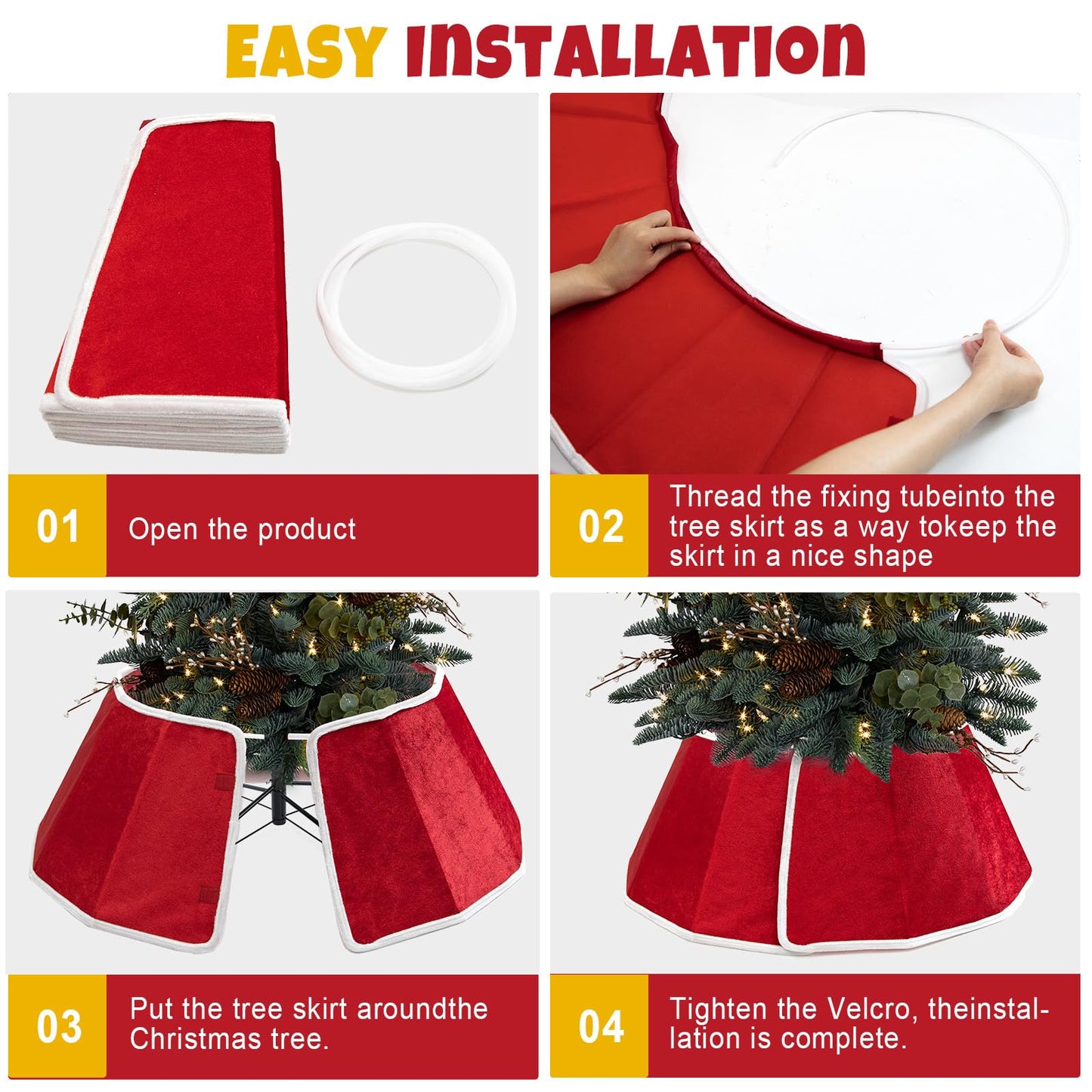 Christmas Tree Collar, 26.3" Red Velvet Foldable Tree Ring Skirt for Pencil Tree, Rustic Farmhouse Tree Stand Base Cover for Artificial Trees, Xmas Holiday Home Décor