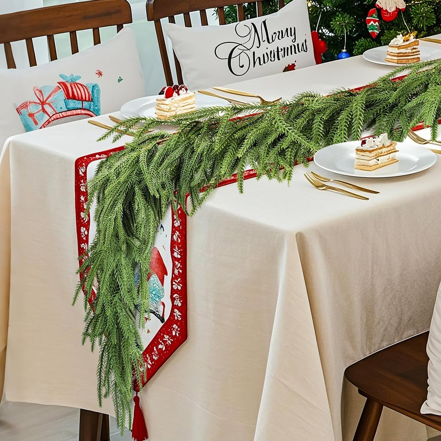 Calyxir 2 Pack 6 FT Norfolk Pine Garland, Real Touch Faux Greenery Garland, Bendable Artificial Pine Branches for Mantle, Staircase, Table, Indoor and Outdoor Christmas Decor