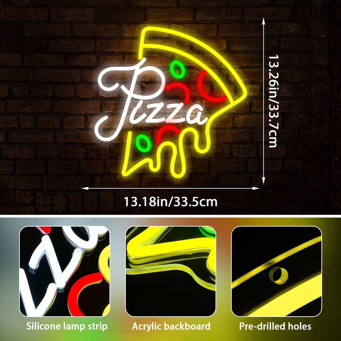 Pizza Neon Sign for Wall Decor Dimmable Pizza Slice Neon light Up Sign for Pizzeria Restaurant Kitchen Dining Hall Store Man Cave Party Bedroom Christmas Birthday Gifts Wall Art Size13.0*13.1(WZCP017)