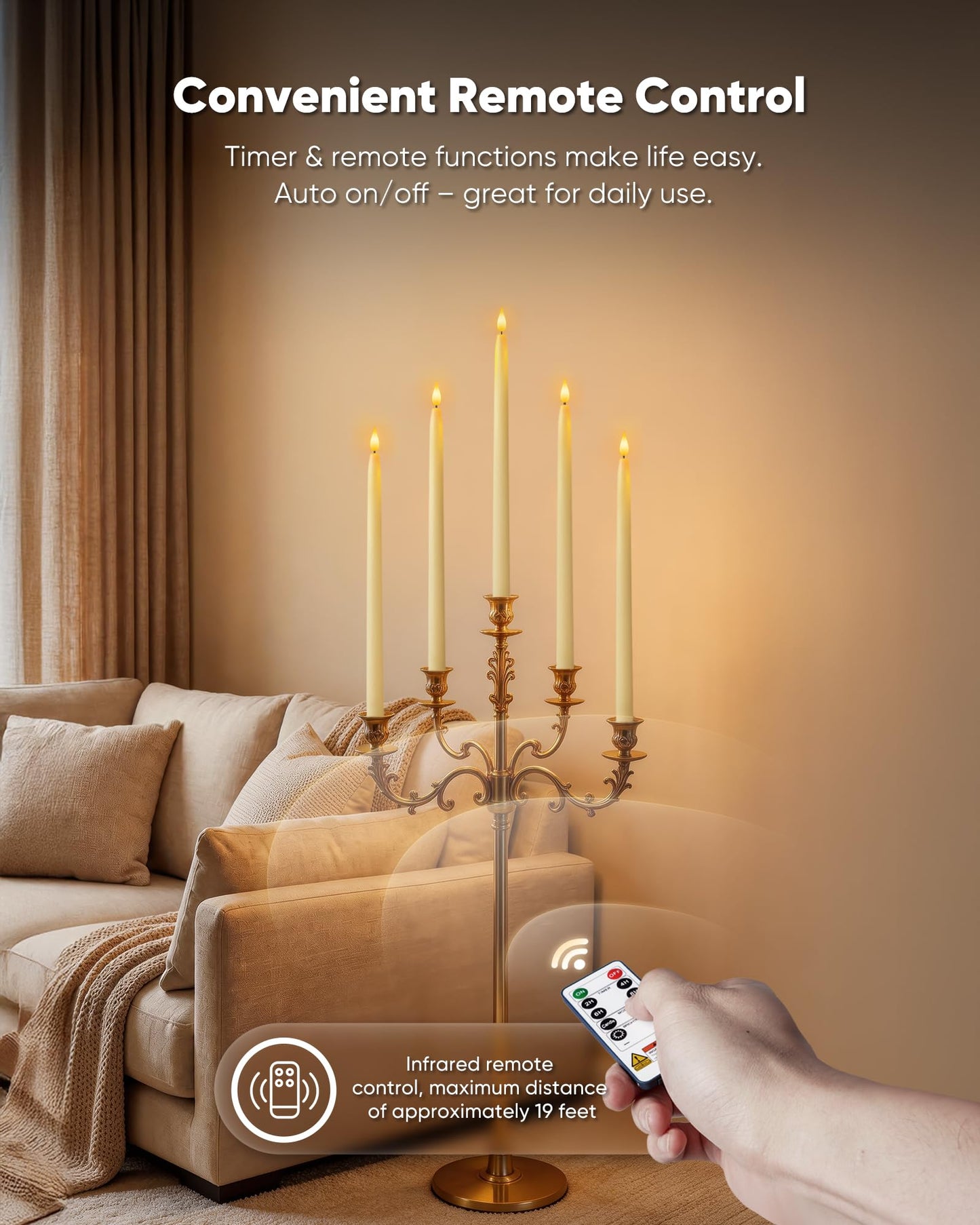 Homemory 15 inches Real Wax Flameless Taper Candles with Remote Timer, 2 Pcs Ivory LED Taper Candles Battery Operated with 3D Flickering Flame, Window Candle Led Candlesticks for Dinners Home Decor