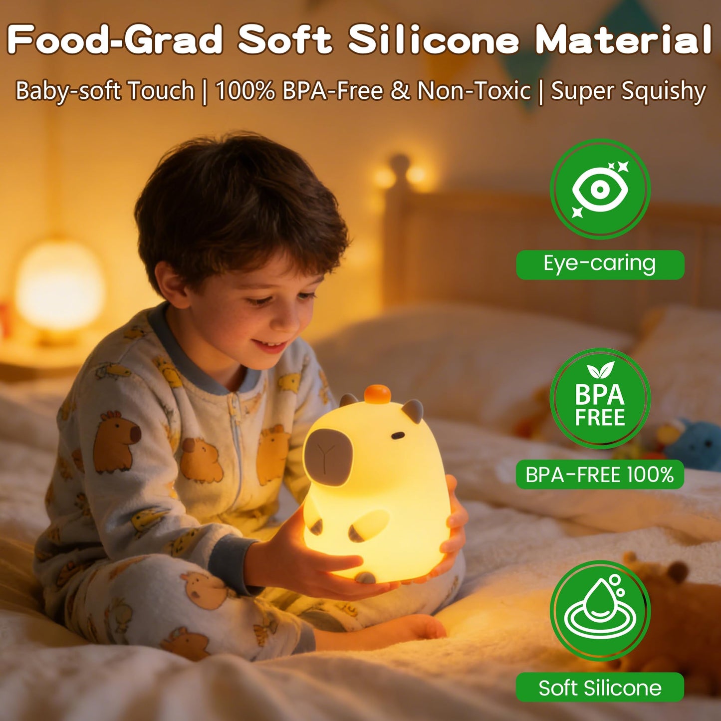 FAMIDUO Capybara Night Light, Long-Lasting Silicone Squishy Lamp, Cute Animal Nursery Light with 20-Min Timer, Dimmable Bedside Lamp for Kids Room, College Dorm Decor, Funny Gifts for Girls Boys Baby