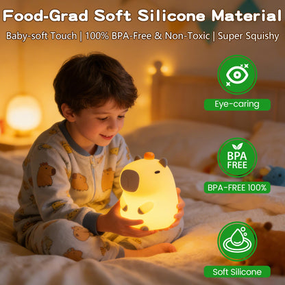 FAMIDUO Capybara Night Light, Long-Lasting Silicone Squishy Lamp, Cute Animal Nursery Light with 20-Min Timer, Dimmable Bedside Lamp for Kids Room, College Dorm Decor, Funny Gifts for Girls Boys Baby
