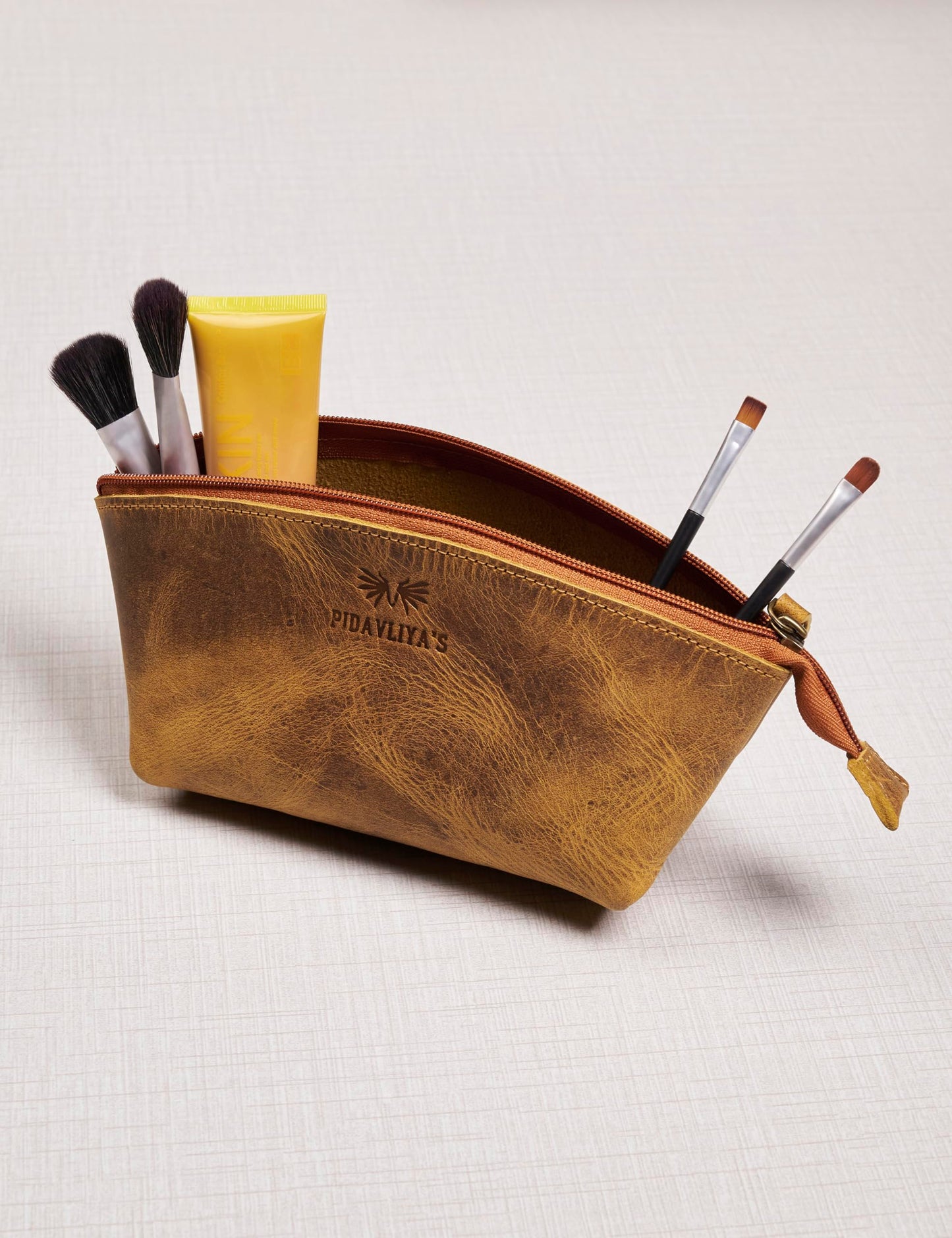PIDAVLIYA'S Genuine Leather Versatile Gondola Style Handbag - Cosmetic, Toiletry, Makeup, Shaving Organizer Bag - Dopp Kits - Unisex (Antique Brown)