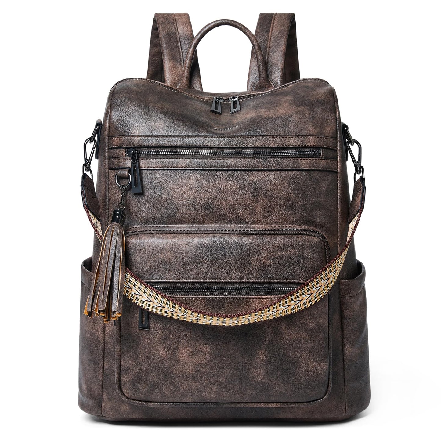 Shrrie 15.6 inch Laptop Backpack for Women,Large Leather Backpack Purse,Travel,Carry on,Water Resistant Casual Laptop Backpacks,College Backpack,Work Backpack for Women,Two-toned Coffee