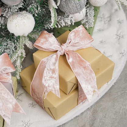 MEEDEE Rose Gold Velvet Wired Ribbon 2.5 Inch - 10 Yards Crushed Velvet for Christmas Tree Decoration, Wreath Supplies, Crafts Bow