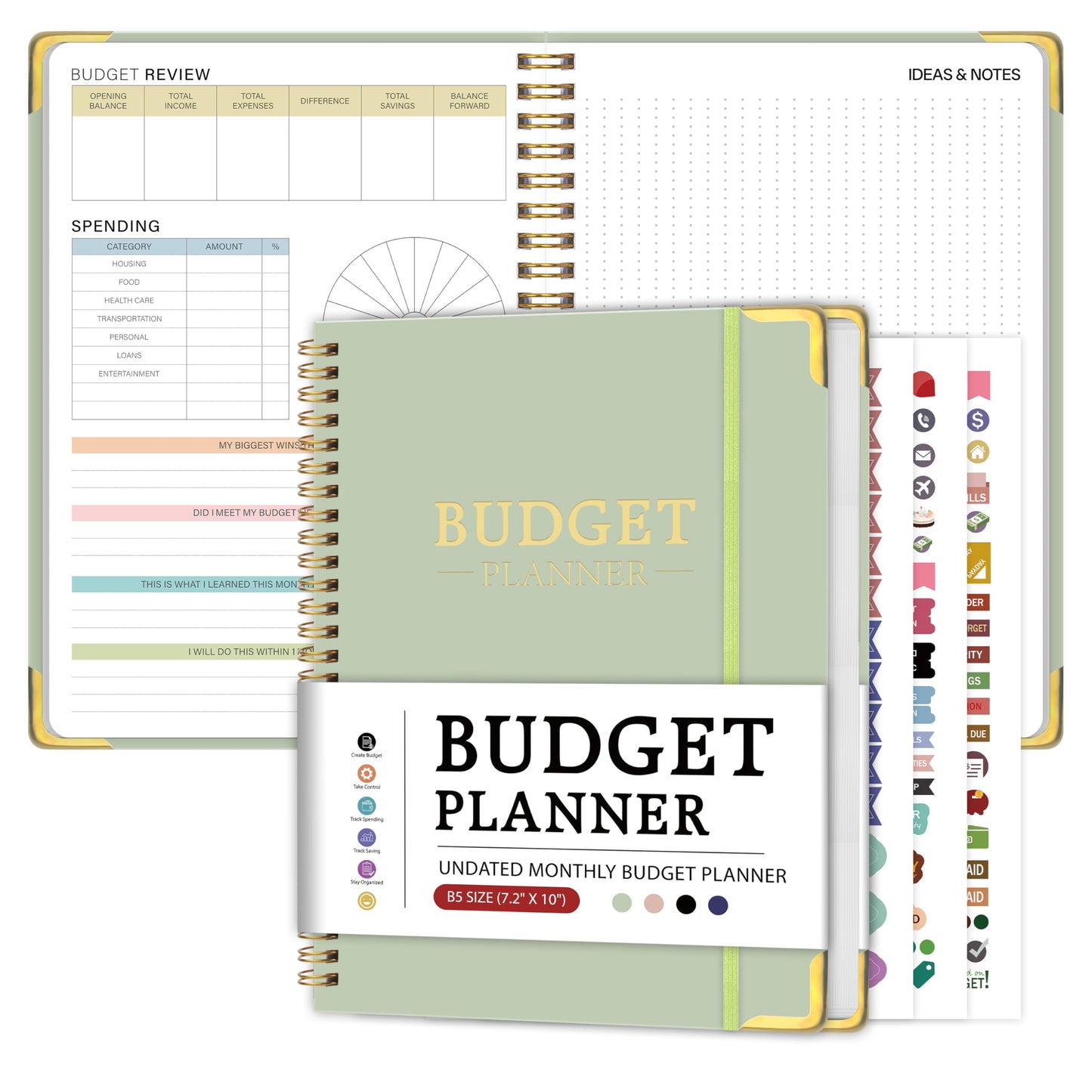 Budget Planner - Monthly Budget Book with Expense Tracker Notebook, Undated Bill Organizer & Finance Planner to Manage Your Money Effectively, Account Planner, For Personal, Small Business, and Household - Green