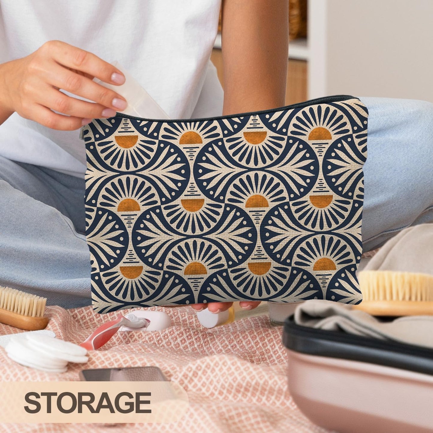 RYYCDOI Boho Makeup Bag Gifts for Women, Sunset Leaf Aesthetic Makeup Pouch