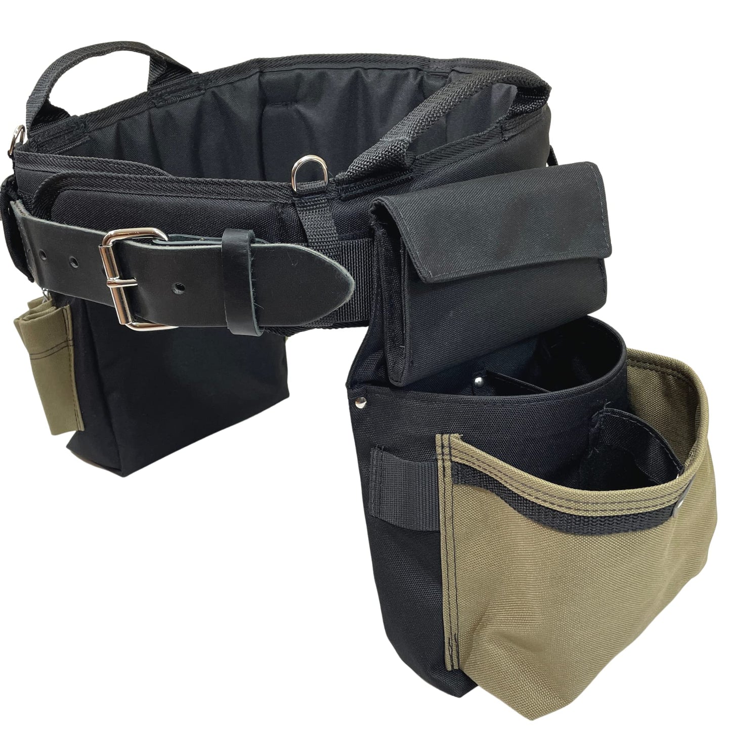 BOULDER BAG Ultimate Electrician's MAX Combo with Comfort Back Support Tool Belt, Leather Belt Buckle, Heavy Duty Work Belt, Tan, (Large 33-36 Inch Waist), Made in USA
