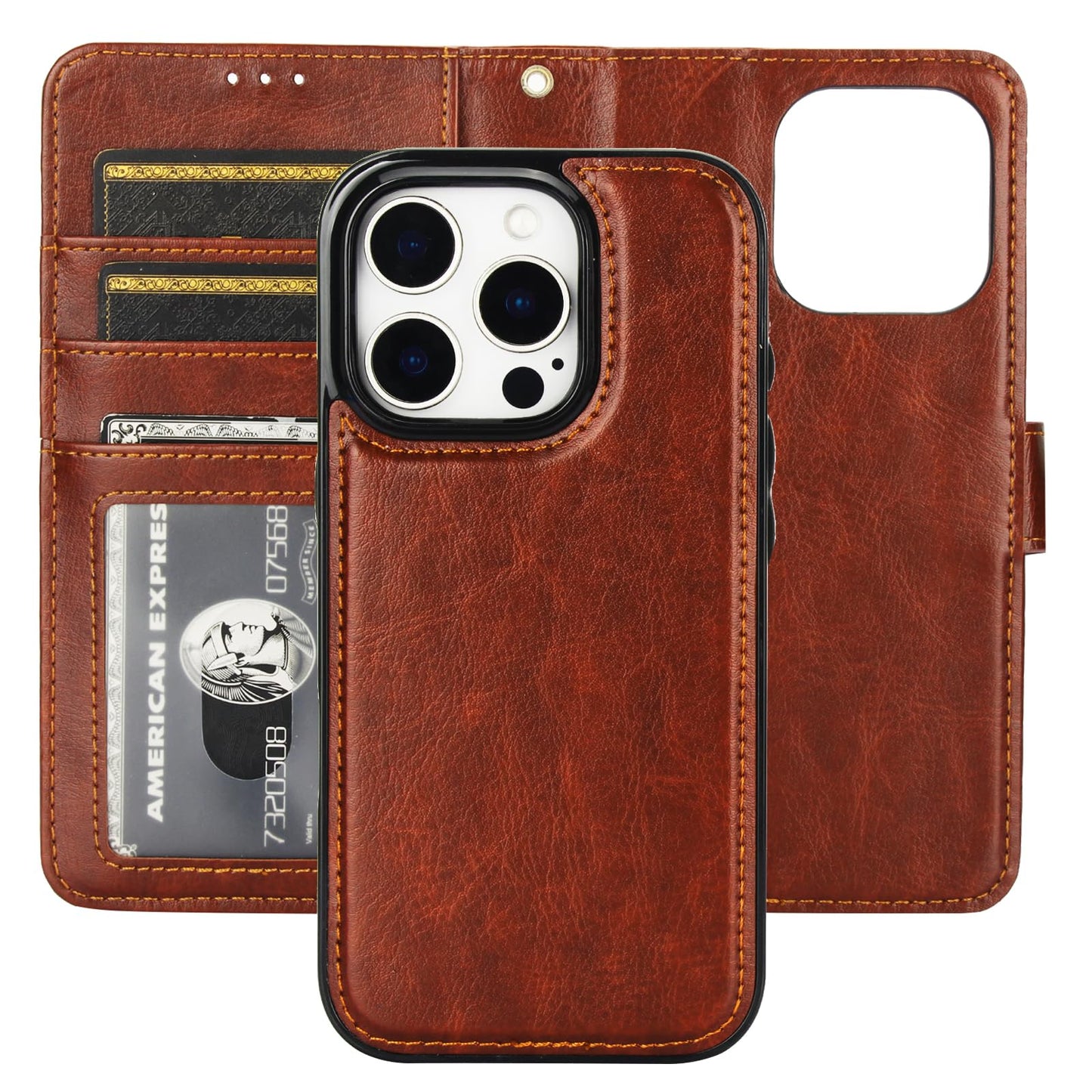 Bocasal Detachable Wallet Case for iPhone 16 Pro RFID Blocking Card Slots Holder Premium PU Leather Magnetic Kickstand Shockproof Wrist Strap Removable Flip Protective Cover 5G 6.3 inch (Brown)