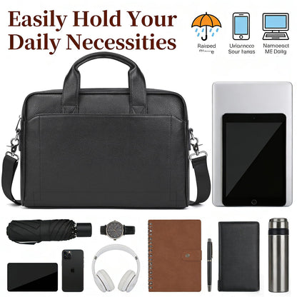 Leather Laptop Bag for Men, Laptop Briefcase Fits Up to 15.6 Inch Notebook, Portable Shoulder Messenger Crossbody Bag for Travel Business Office
