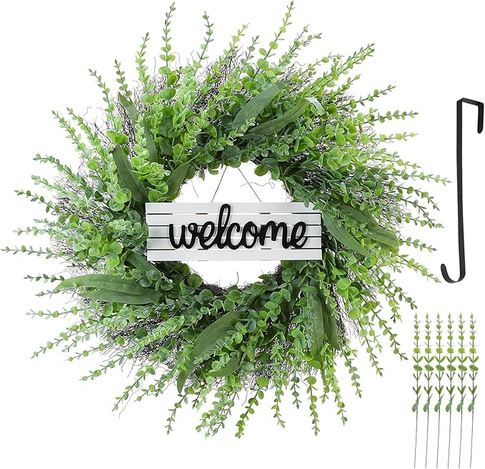 Boxwood Wreaths for Front Door, Green Artificial entryway Large Wreath, Sping Summer All Years Wall Door Home Farmhouse Decoration
