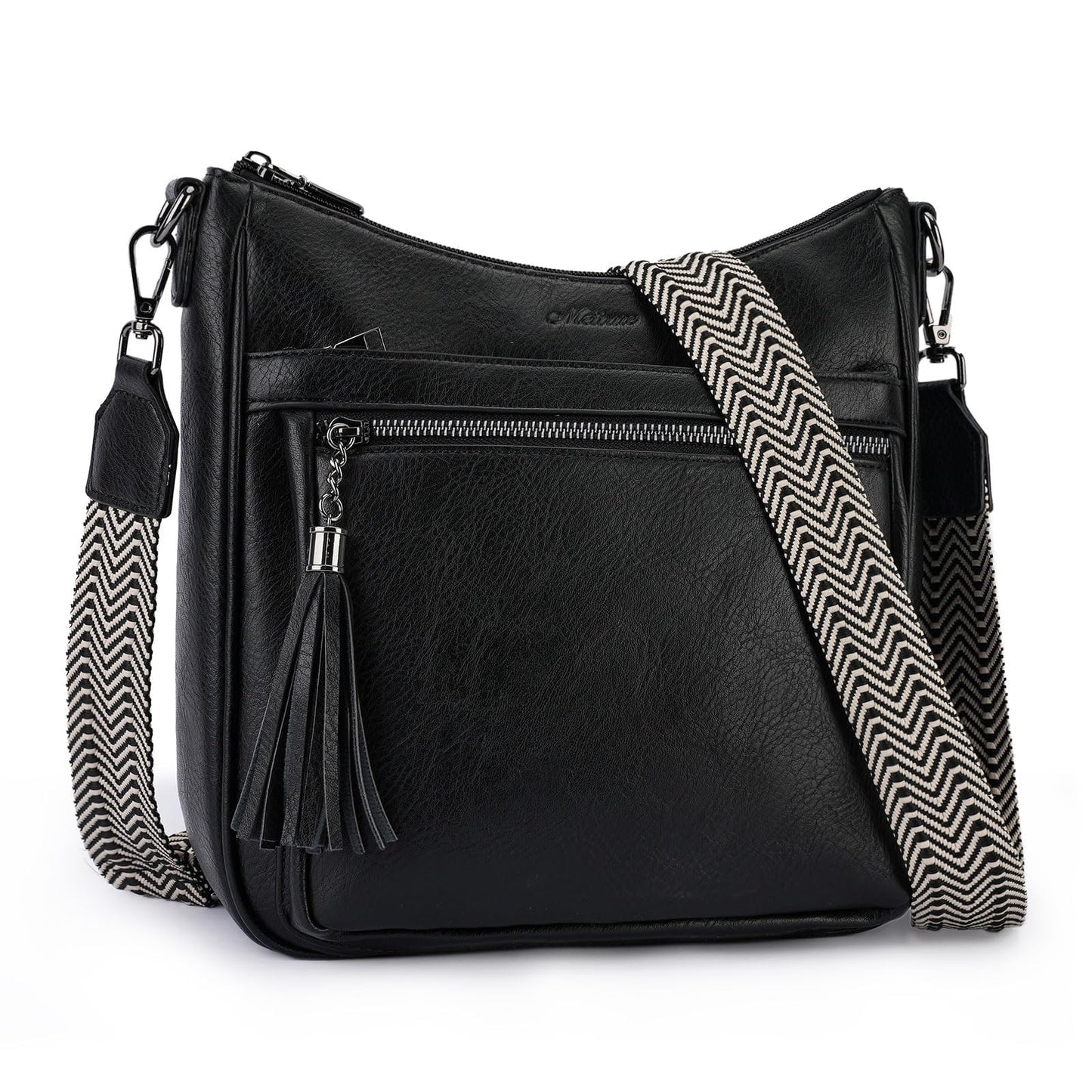 MEITRUE Crossbody Bags for Women Trendy,Vegan Leather Medium Hobo Purse with Tassel Lightweight Shoulder Handbags Multi Pockets Travel Purses Adjustable Strap Black