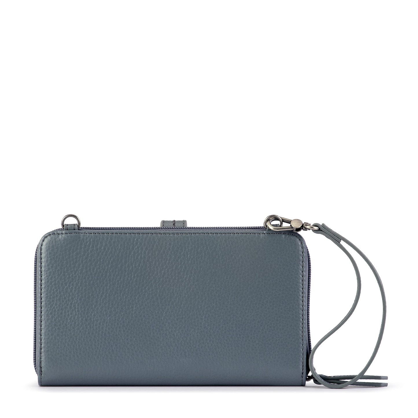 The Sak Iris Smartphone Crossbody Purse - Women's Cellphone Bag & Wallet For Everyday - Convertible Wristlet With Zipper in Dusty Blue Block/Leather