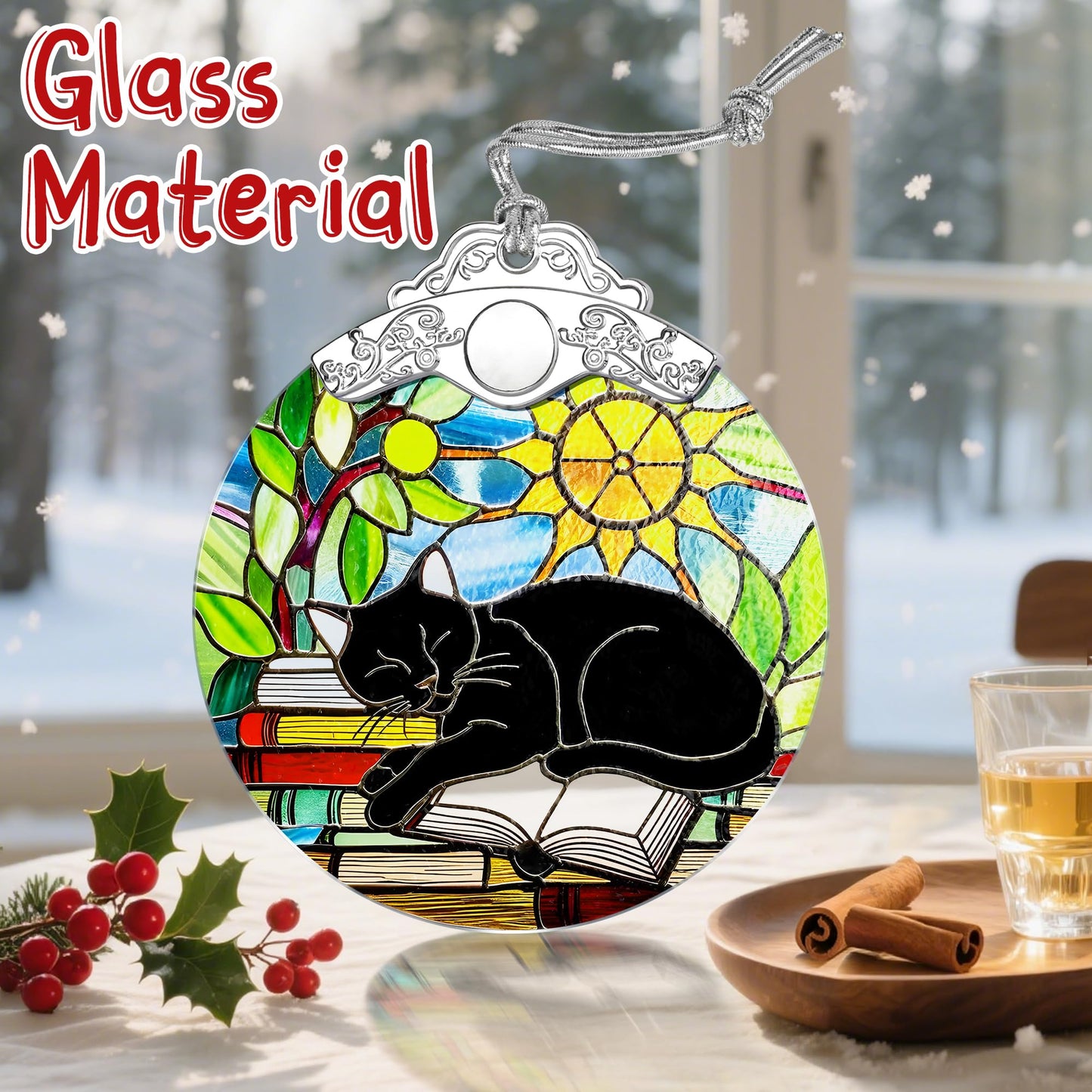 Stained Glass Black Cat Christmas Ornament: Christmas Tree Ornaments & Decor, Holiday Decor – Holiday Presents, Gift Exchange Ideas & Elegant Keepsake for Family, Coworkers & Friends