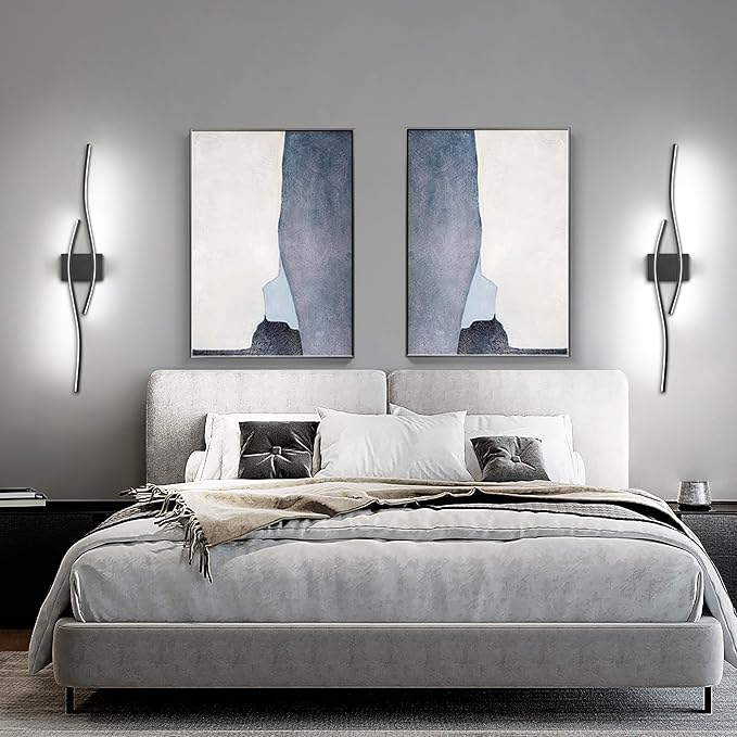 Modern LED Wall Sconce Set of Two with Dimmable, 6000K & Dimming Black Wall Light with LED Wall Lamp for Bedroom Living Room Bathroom Hallway 39.4inch Length