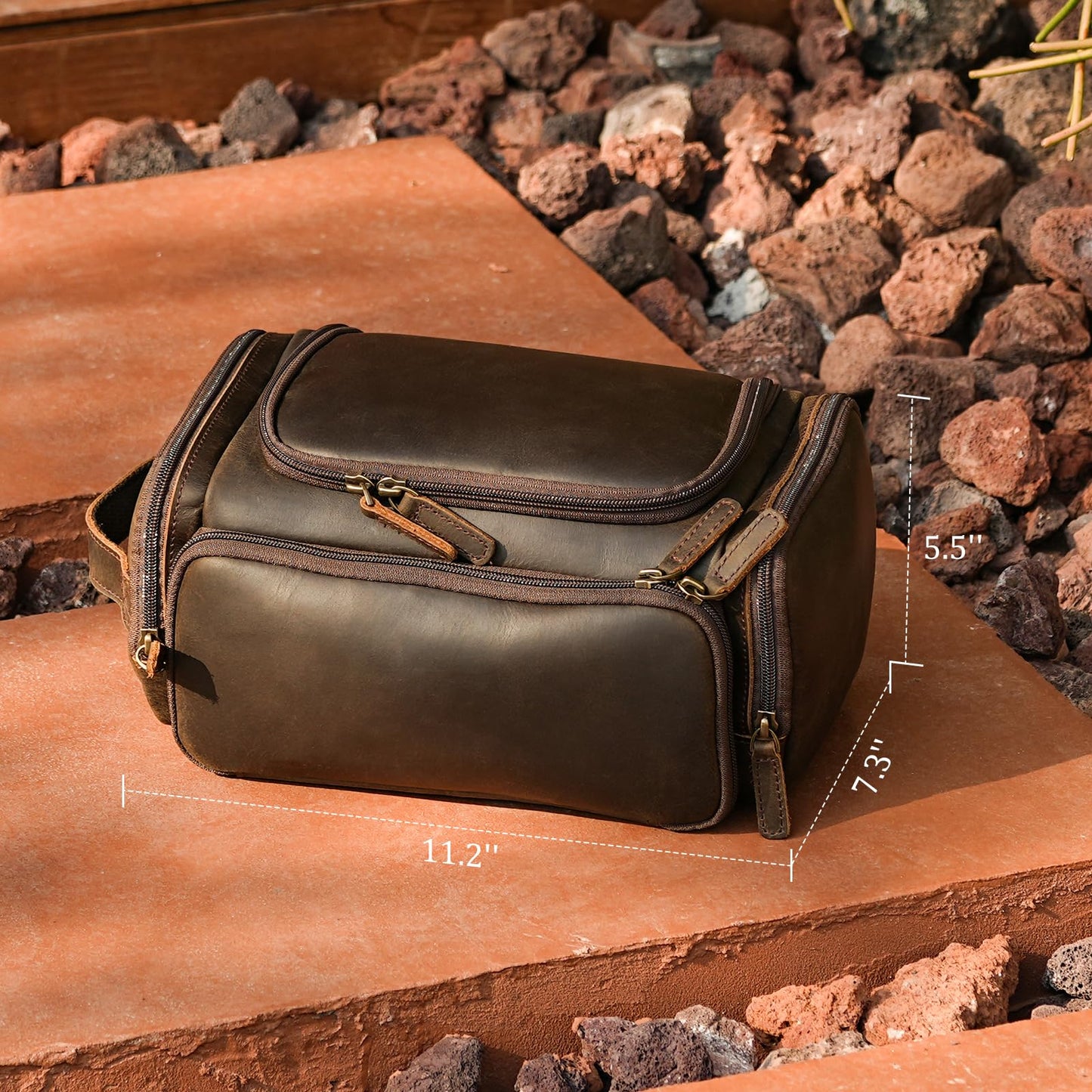 Polare Full Grain Leather Toiletry Case Bag Travel Dopp Kit Organizer Hanging Makeup Cosmetic Shaving Kit Wash Case for Men