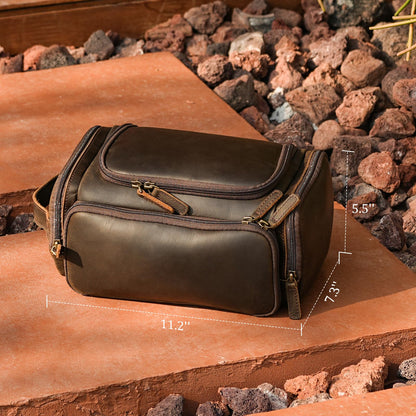Polare Full Grain Leather Toiletry Case Bag Travel Dopp Kit Organizer Hanging Makeup Cosmetic Shaving Kit Wash Case for Men