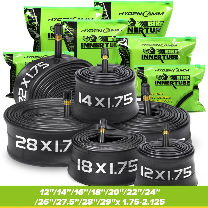 Hydencamm 4 Pack 18x1.75/2.125 Bike Tubes, 18x1.95 Bike Tube with 32mm AV Schrader Valve, Butyl 18 Inch Bike Tube with 2 Tire Levers, 18x1.75/1.95/2.10/2.125 Inner Tube for Kids/MTB/Road Bikes