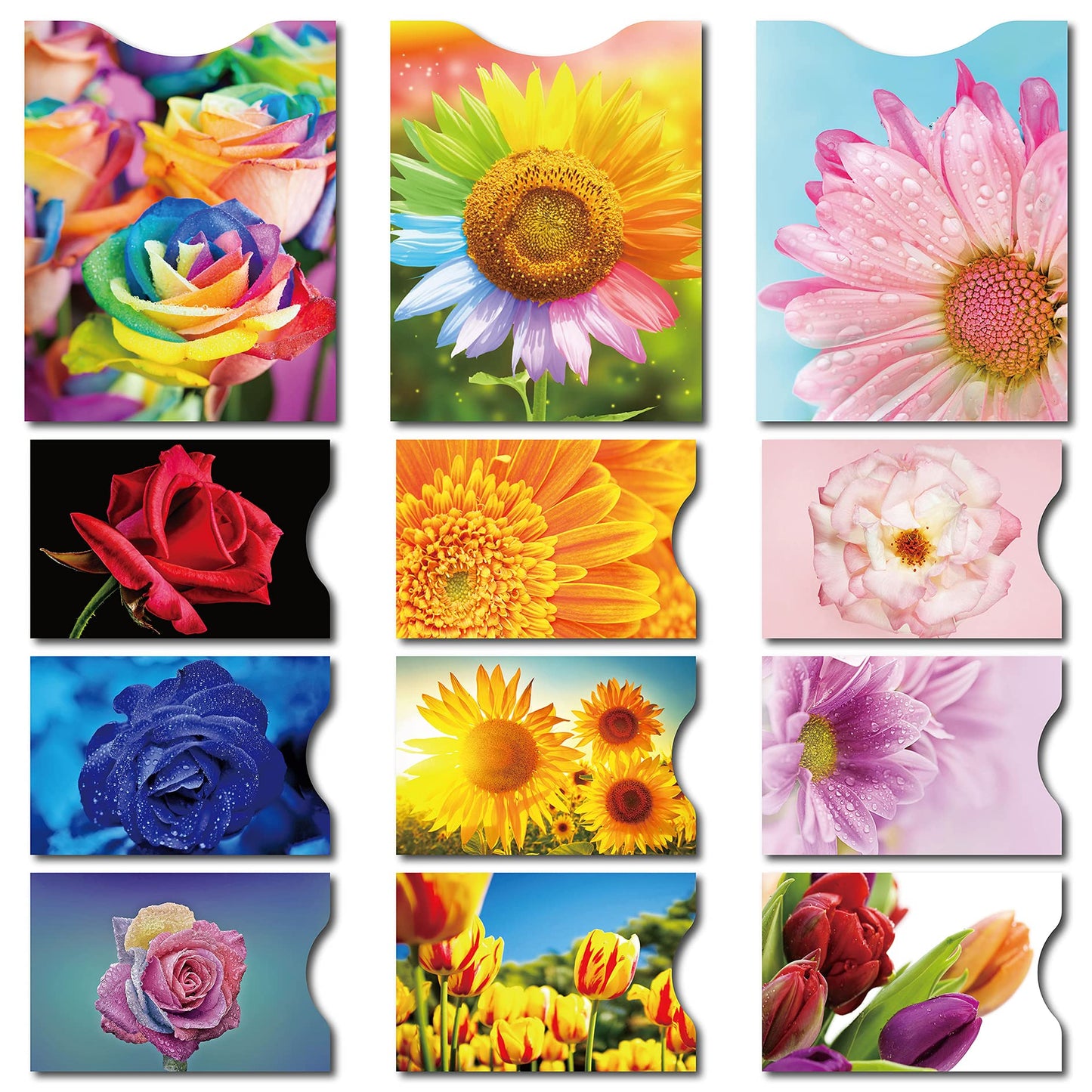 CARSLIFE RFID Blocking Sleeves (9 Credit Card & 3 Passport Sleeves) - Anti RFID Identity Theft Protection, Beautiful Flowers Design