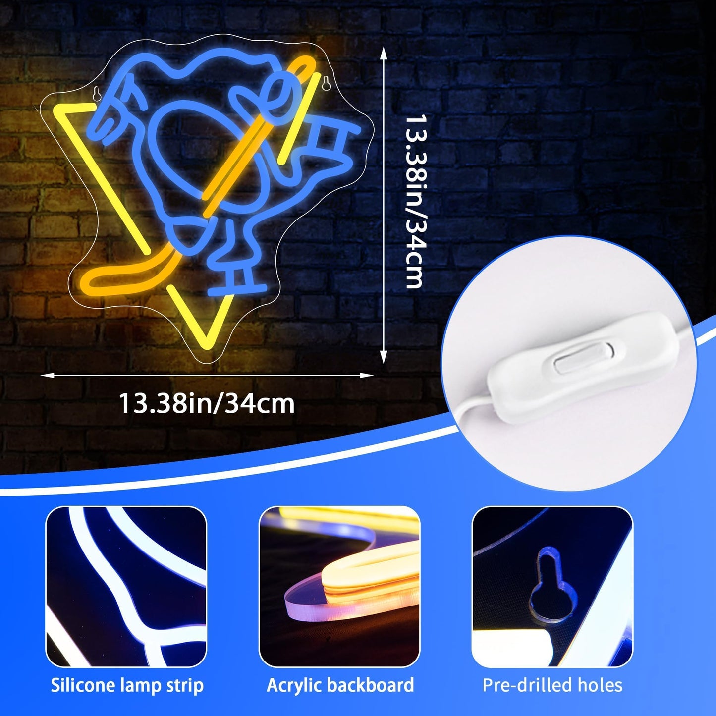 Ice Hockey Neon Sign,Hockey Team Logo Light,Ice Hockey Neon Light Sign,Sports Decor,Hockey Light,Hockey Club Decor,Gifts for Boys,Ice Hockey Fans,Size 13.4 * 13.4 inches(FMXD144)