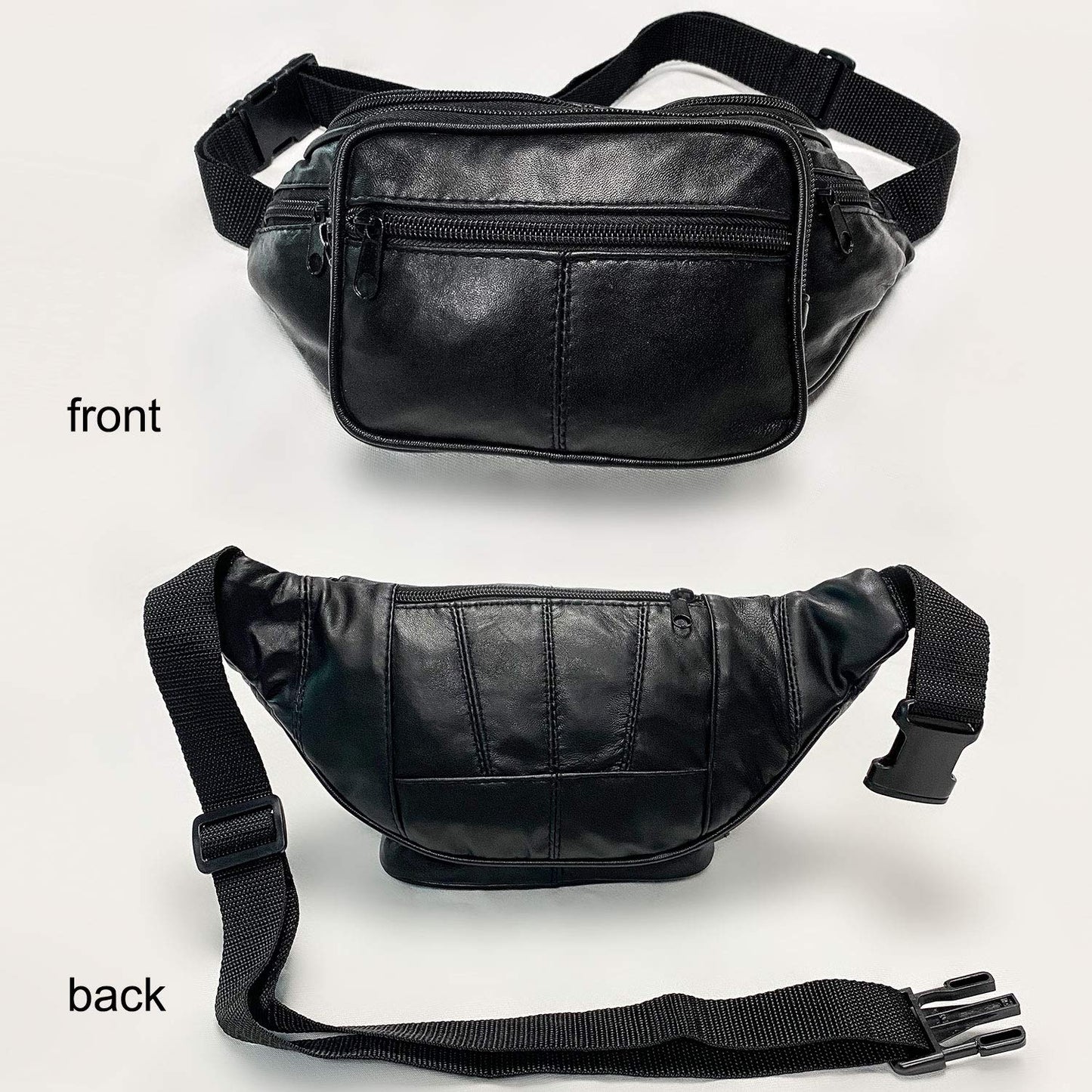 Leather Fanny Pack Travel Waist Bag for Man Women Unisex Hiking Travel Sport Running Cycling with Adjustable Belt Black