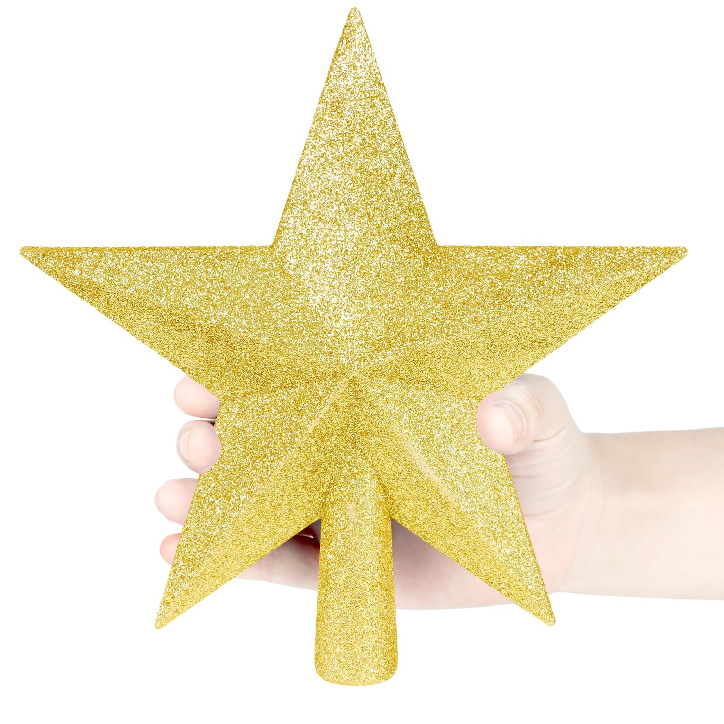 DERAYEE Christmas Tree Topper, 7.9 Inch Gold Christmas Tree Star Tree Topper Glitter Xmas Tree Top Star for Christmas Tree Decoration