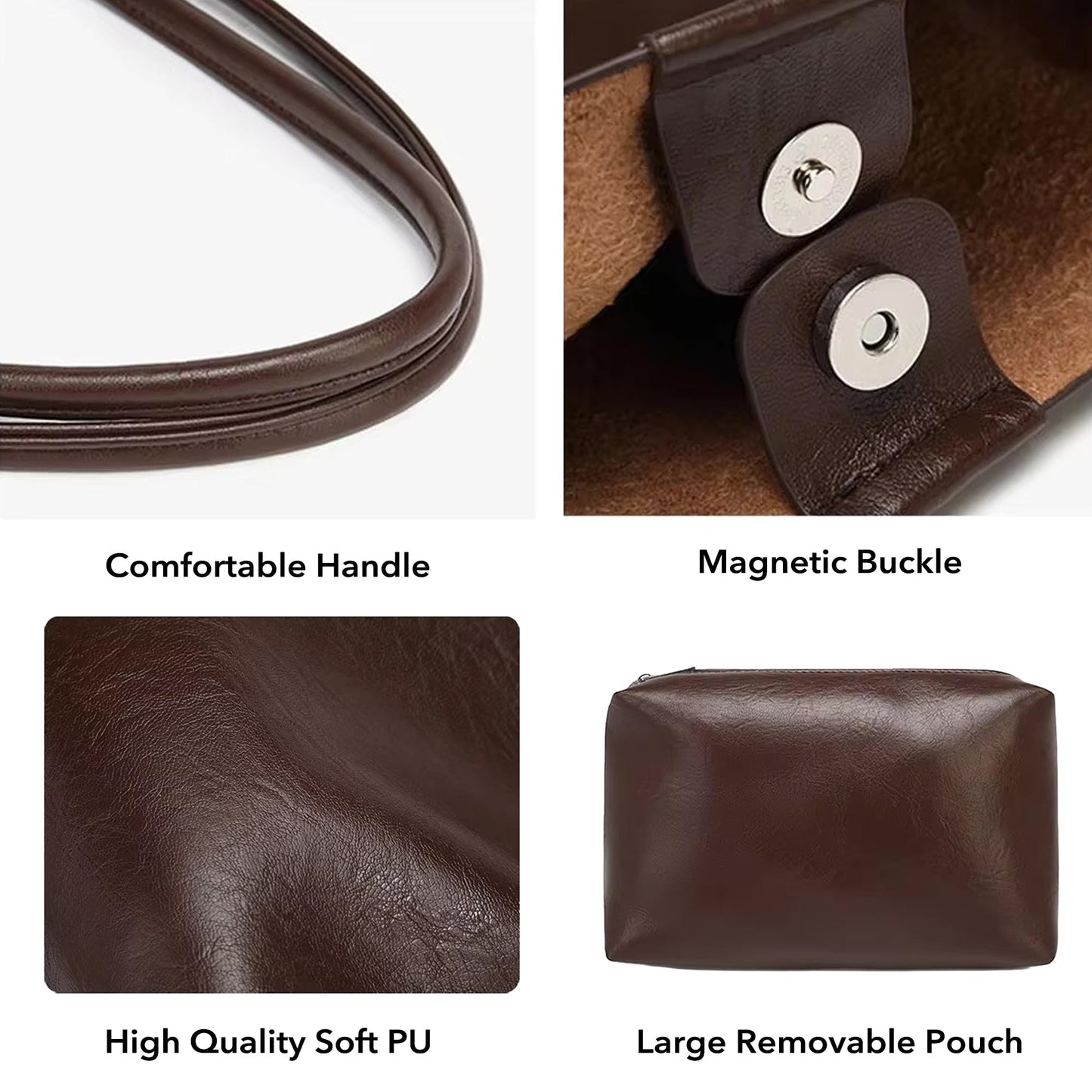 Women's Large Faux Leather Tote Bag, Spacious Work Shopper, Designer Top Handle Shoulder Bag for Travel College Daily Use (Coffee)
