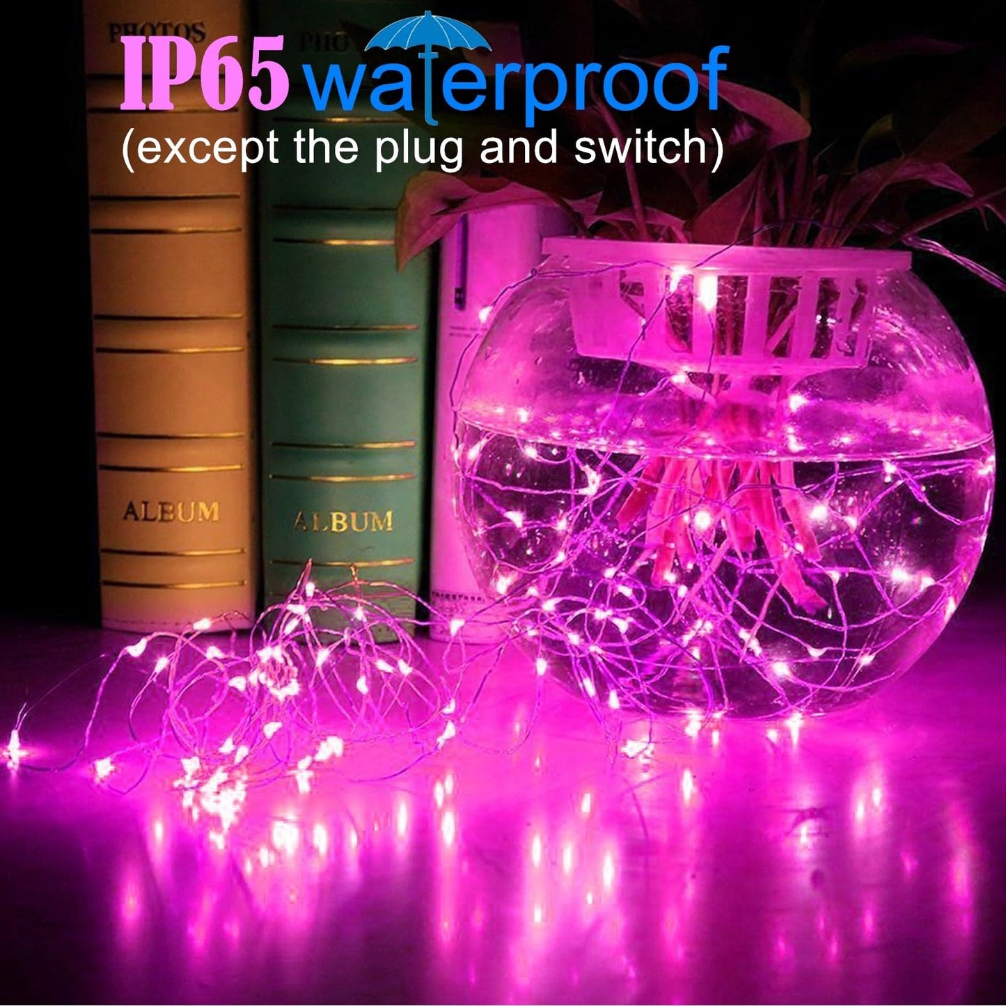 RUICHEN Plug in Fairy Lights with Switch, Waterproof 33 Ft 100 LED Silver Wire Starry String Firefly Lights for Christmas, Easter, Valentines Day, Parties, Wedding, Vases, Craft, Pink