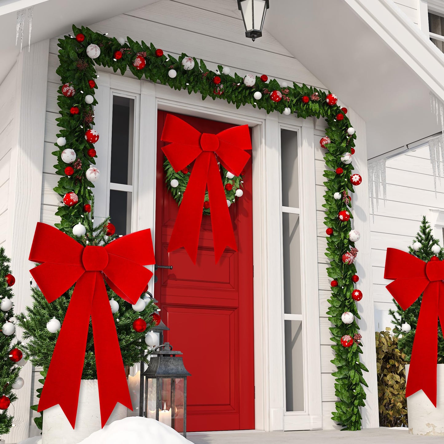 1 PCS Christmas Decorations, 16x24 In Large Christmas Bows, Red PVC Velvet Bows for Christmas Tree, Indoor Outdoor Holiday Xmas Decor Home Wreath Fence Stairs Railing Fireplace Front Door Supplies