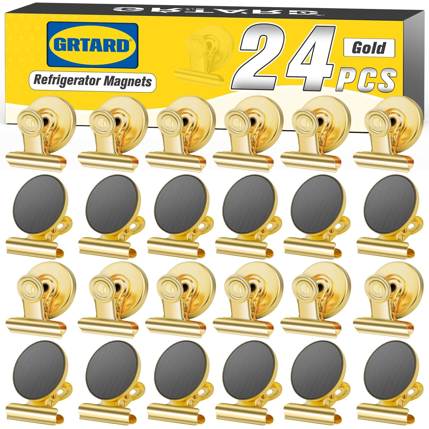 Grtard 24pack Luxurious Cute Gold Magnetic Clips, Strong Heavy Duty Scratch Free Refrigerator Magnet Clips, 24 Count