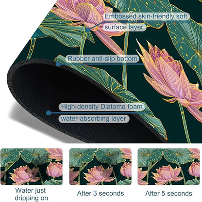 Lotus Pond Pattern Kitchen Sink Splash Guard Faucet Mat Lotus Flowers Leaves
