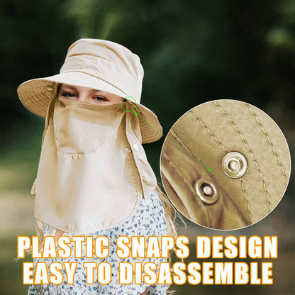 Fishing Hat for Men & Women, Outdoor UV Sun Protection Wide Brim Hat with Face Cover & Neck Flap (Beige)