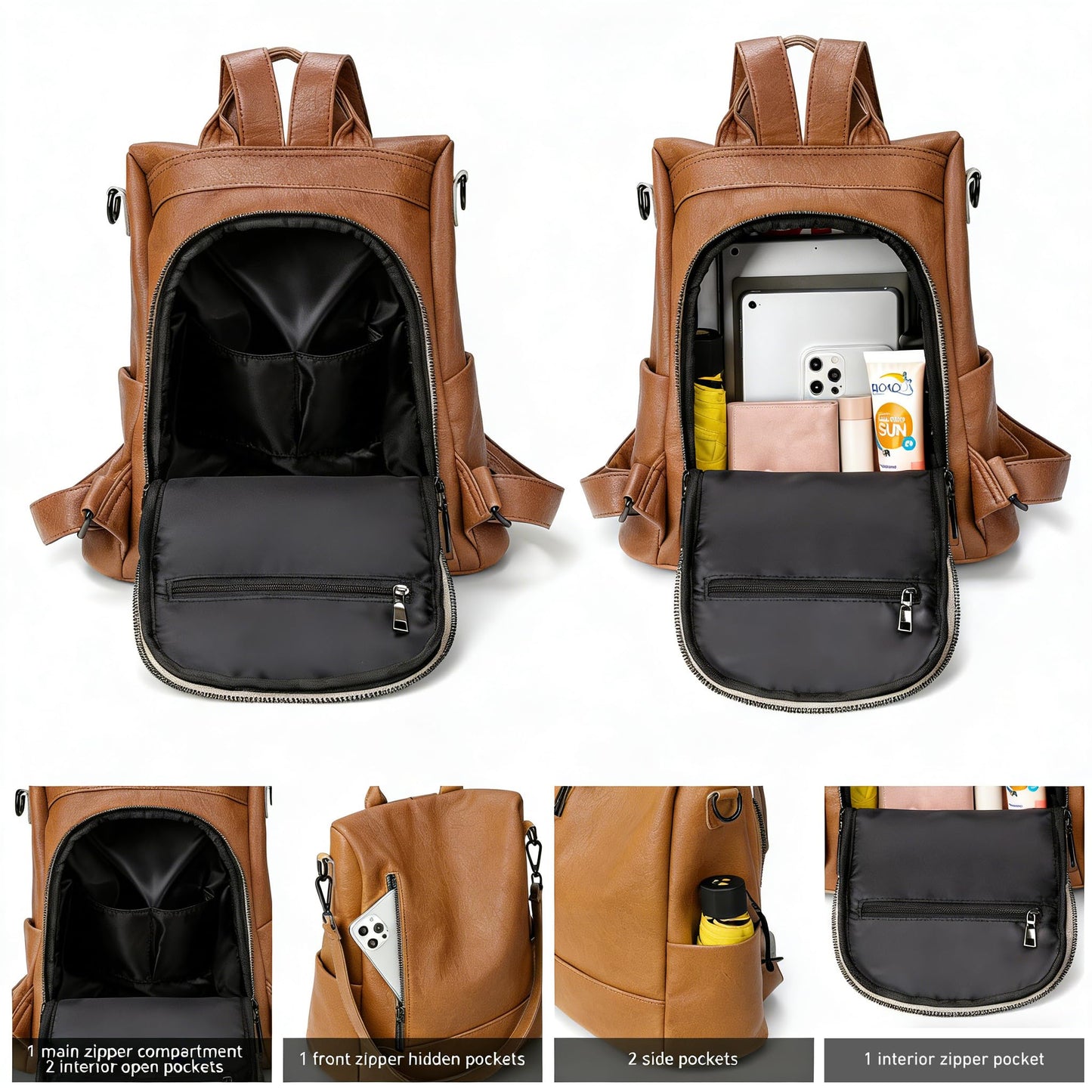 Didida Fashion Backpack Purse For Women Anti-theft Rucksack Pu Leather Lightweight Water-resistant Shoulder Bag, Brown