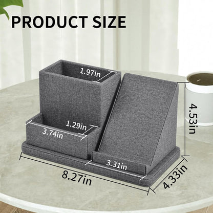 Multi-Function Pen/Pencil Holder-Linen Leathe Excellent Cell Phone Touch Screen Solution Holde-Business Card Holder/Sticky Note Tray,Desk Organizer for Office Supplies,Desktop Caddy,Grey