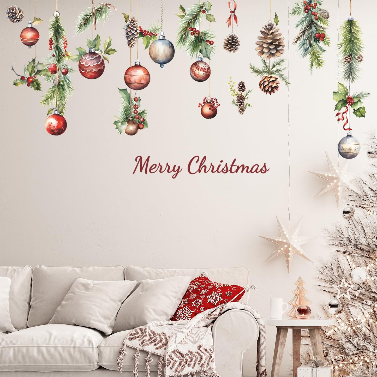 Christmas Wall Decals for Bedroom,Hanging Pine Cone Christmas Wall Stickers for Living Room Window Decor,Removable Art Mural for Kids Baby Gift Nursery Door Decor Supplies