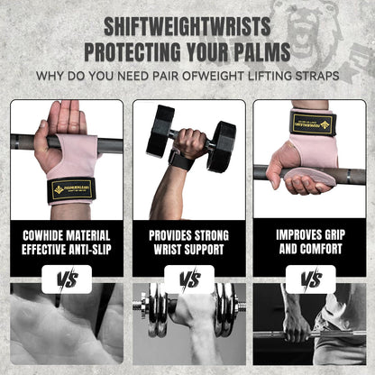 MANUEKLEAR Gym Straps, Double Leather Lifting Straps for Men Deadlift with Cushion Wrist Loop, Gym Lifting Wrist Wraps for Weightlifting