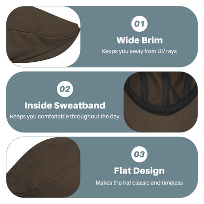 Newsboy Cap for Men 100% Cotton Mens Flat Hats Newsies Hat Classic Irish Gatsby Ivy Cabbie Golf Hats Coffee