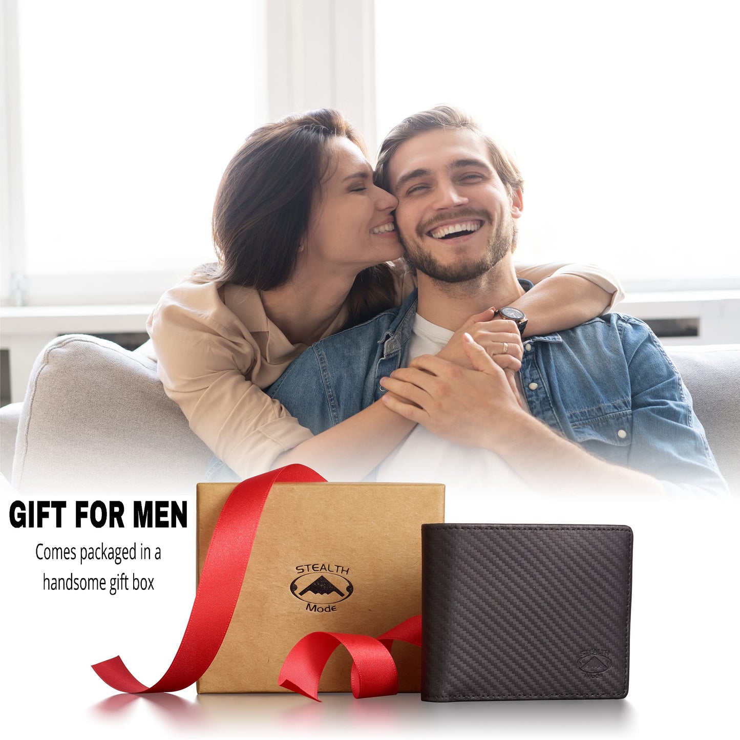 Stealth Mode Leather Bifold Wallet For Men - RFID Wallet With 8 Card Slots and Divided Billfold (Carbon Fiber)