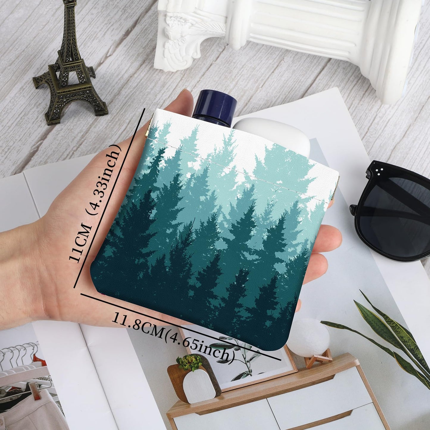 2Pcs PU Leather Small Squeeze Coin Purse Pouch Mini coin Bag Unique And Cute Wallet Cosmetic Bags Change Bag For Women Girls Men （Green Forest L