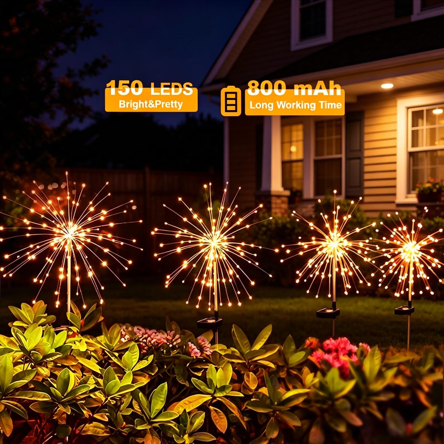 Galavasen Solar Fireworks Lights for Outside, 150 LED Firework Solar Lights Outdoor Waterproof,Garden Fairy Twinkling Tree Stake for Yard Patio Pathway Wedding Christmas Diwali Decor 2 Pack Warm White