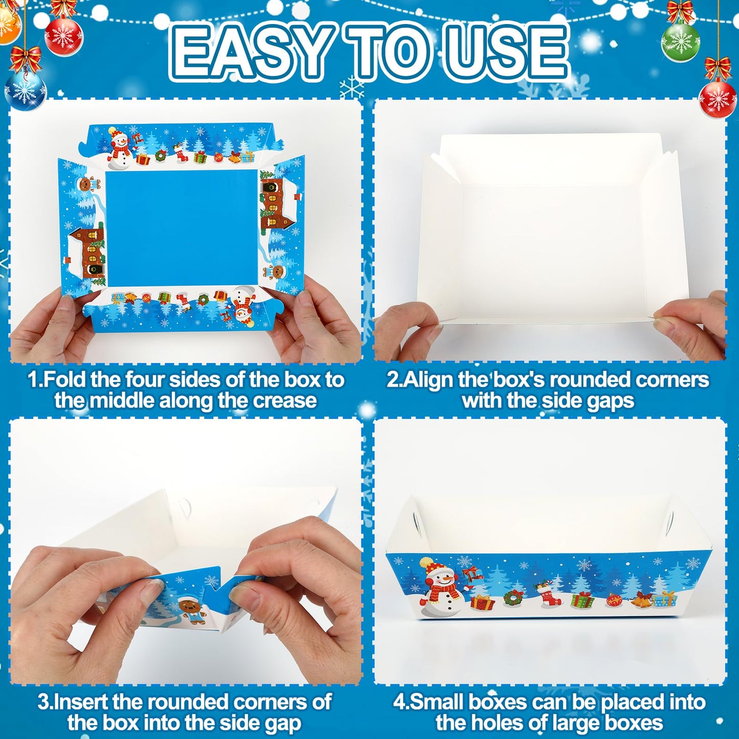 Jansun 36Pcs Christmas Movie Night Snack Trays Blue Candy Popcorn French Fries Snack Trays Christmas Movie Boxes for Snacks Tray Xmas Party Supplies