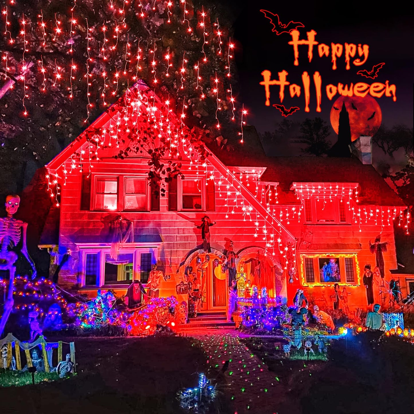 Einiiya Icicle Lights for Outside, 66ft 640 LED Icicle Christmas Lights Outdoor with 120 Drops 8 Modes, Waterproof Red Christmas Light for House Plug in for Indoor Party Holiday Halloween Decorations