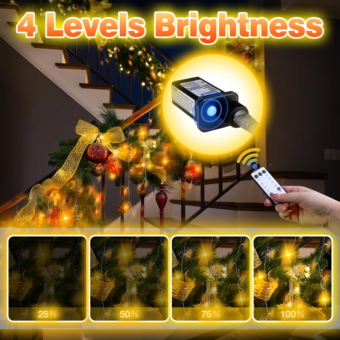 1000 LED Icicle Lights Outdoor, Plug in 98ft Waterproof Christmas String Lights, 8 Modes 4 Adjust Brightness, Remote & Timer, Indoor & Outside Decoration for Party, Wedding, Garden, Window, Wall