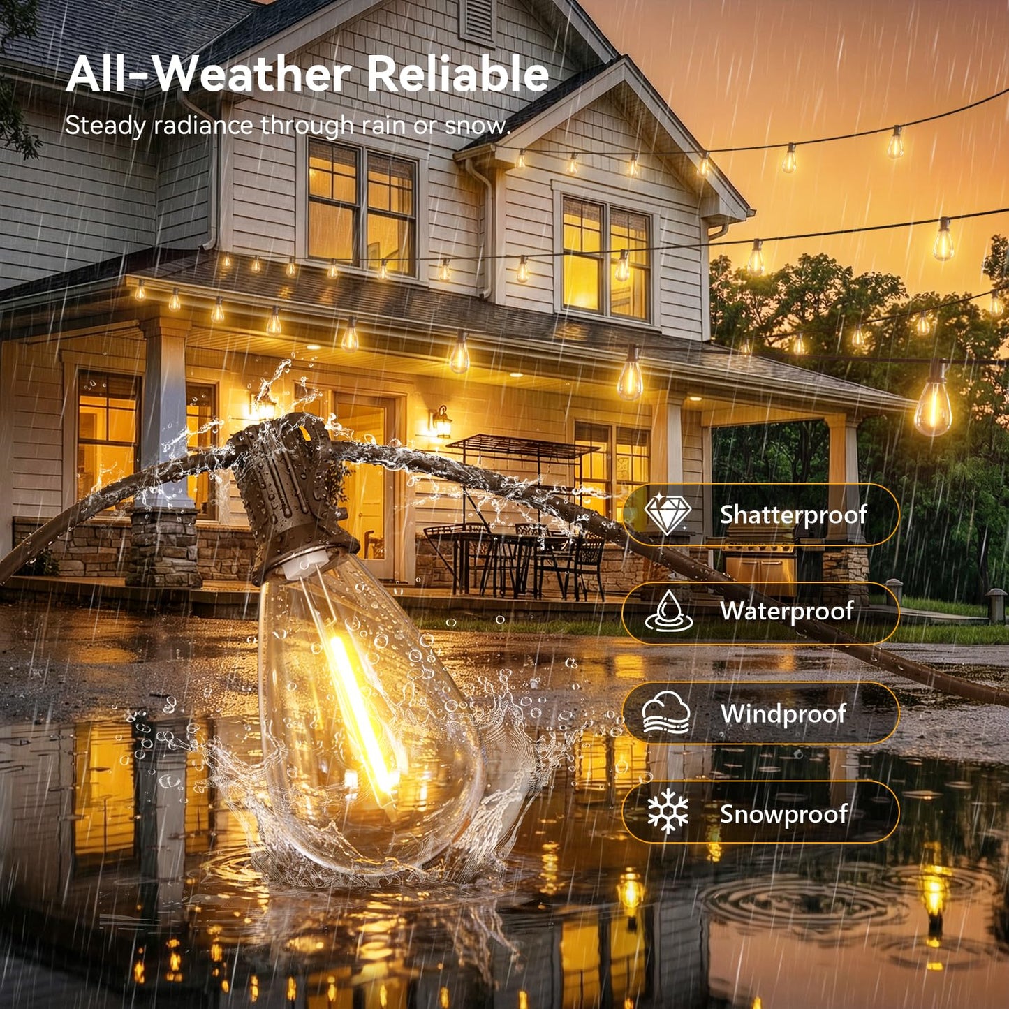 Amzrap 100FT Patio String Lights Outdoor, 35+1 LED Shatterproof Bulbs with Remote & Timer,2700K Dimmable Waterproof Hanging Decor for Backyard, Garden, Porch, Balcony, Wedding Party Lighting